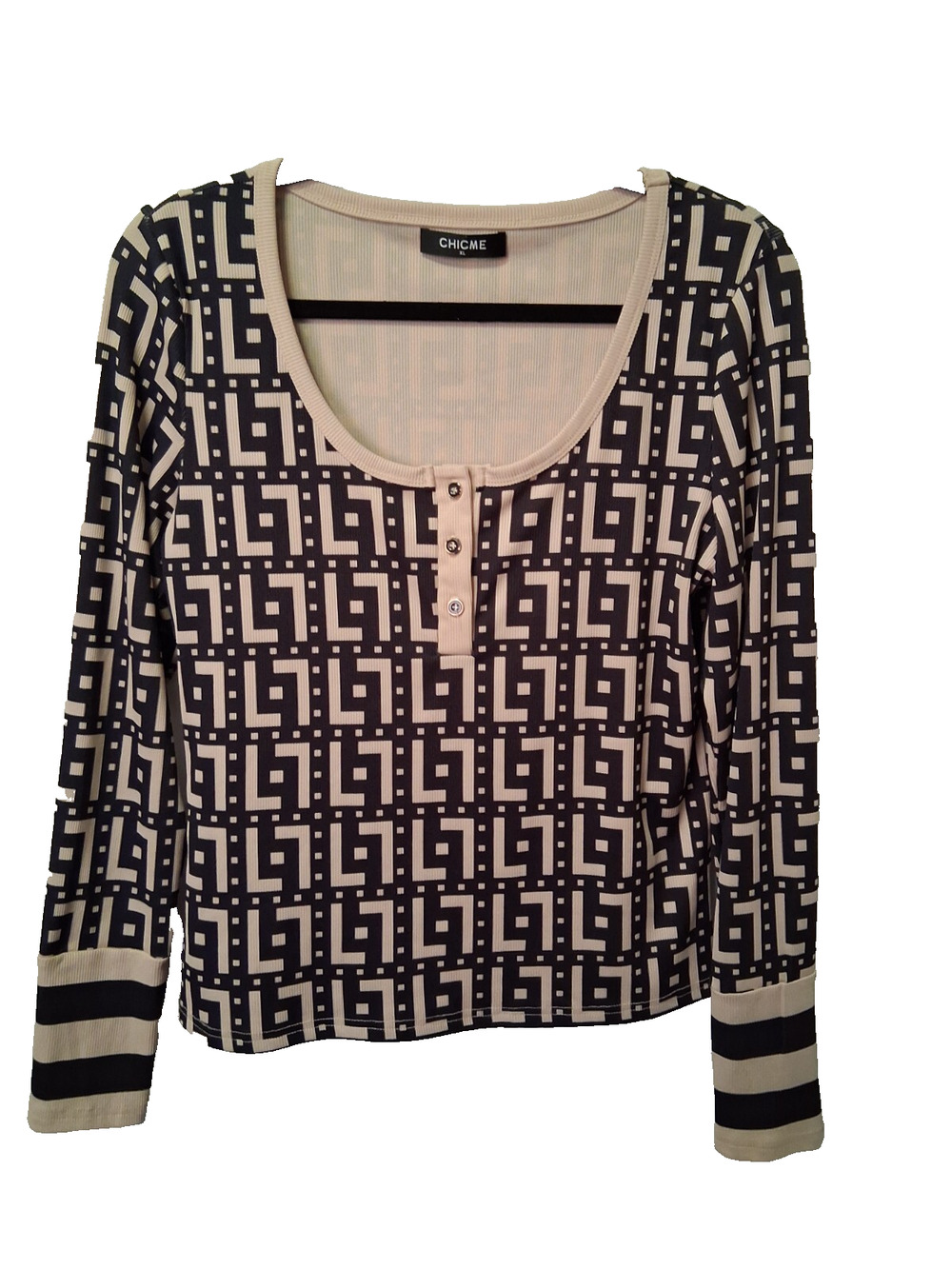 CHICME Women Long Sleeve Rib Black and Tan Top -XL